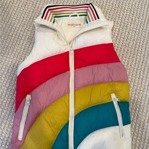 Marine Layer Cream Puffer Vest with Rainbow Collar